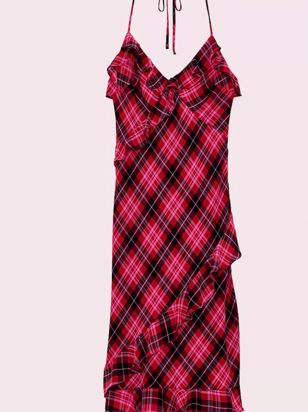 PINK Victoria's Secret LOVE SHACK FANY Pink Plaid Ruffle Maxi Slip Dress